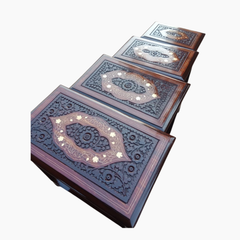 Handcrafted Sheesham Wood Nesting Table Set (4-Piece) – Carved Floral Design with Decorative Inlay | Living Room Side Tables | Traditional Wooden Furniture