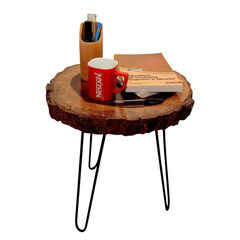 Solid Wood Side Table – Live Edge Wooden Coffee Table with Metal Legs (Single Piece)
