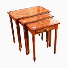 Premium Wooden Nesting Table Set – Hand-Painted 3 Piece Furniture for Living Room
