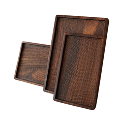 Handcrafted Wooden Serving Tray Set – Premium 3-Piece Textured Solid Wood Trays