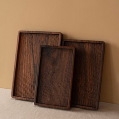 Handcrafted Wooden Serving Tray Set – Premium 3-Piece Textured Solid Wood Trays