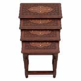 Premium Wooden Nesting Table Set – Space Saving Design | Handcrafted Inlay Top | Set of 4
