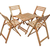 5-Piece Wooden Folding Outdoor Dining Set – Portable Patio Table and 4 Chairs | Compact Garden, Balcony & Camping Furniture