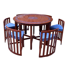 Premium 6-Seater Round Wooden Dining Table Set with Cushioned Chairs – Handcrafted Solid Wood Dining Furniture for Home & Restaurant