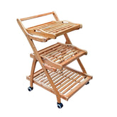 Premium 3-Tier Wooden Serving Trolley with Wheels – Foldable Bamboo Storage Cart for Kitchen, Dining & Home Use