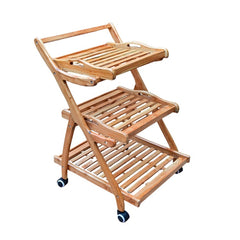 Premium 3-Tier Wooden Serving Trolley with Wheels – Foldable Bamboo Storage Cart for Kitchen, Dining & Home Use