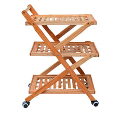Foldable 3-Tier Wooden Storage Trolley with Wheels – Multi-Purpose Serving & Utility Cart for Kitchen, Dining & Home Organization