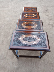 Premium Wooden Nesting Table Set – Space Saving Design | Decorative Inlay Top | Set of 4