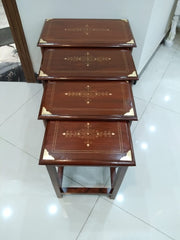 Premium Handcrafted Wooden Nesting Table Set of 4 – Elegant Space-Saving Design, Solid Sheesham Wood, Durable & Stylish Home Furniture