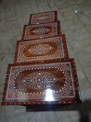 Premium Wooden Nesting Table Set – Elegant Inlay Pattern | Space Saving Design | Set of 4