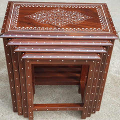 Premium Handcrafted Wooden Nesting Table Set – Carved Design Luxury Furniture