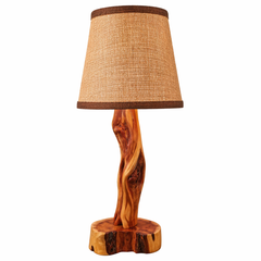 Rustic Natural Wood Table Lamp with Fabric Shade – Handmade Decorative Bedside Lamp