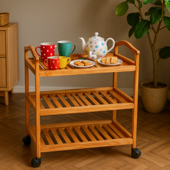 Premium 3-Tier Wooden Rolling Storage Trolley Cart with Wheels – Multi-Purpose Kitchen, Bathroom & Home Organizer Rack
