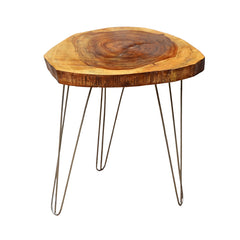 Natural Wood Slice Side Table – Solid Wood Top with Black Metal Legs