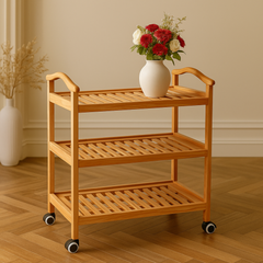 Premium 3-Tier Wooden Rolling Storage Trolley Cart with Wheels – Multi-Purpose Kitchen, Bathroom & Home Organizer Rack