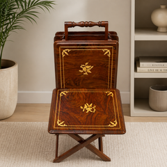 Premium Handcrafted Wooden Folding Tray Table Set with Stand – Solid Sheesham Wood, Portable & Space-Saving Design for Living Room, Dining, and Home Décor
