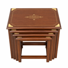 Premium Wooden Nesting Table Set – Floral Inlay Design | Space Saving Structure | Set of 4