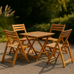 5-Piece Wooden Folding Outdoor Dining Set – Portable Patio Table and 4 Chairs | Compact Garden, Balcony & Camping Furniture