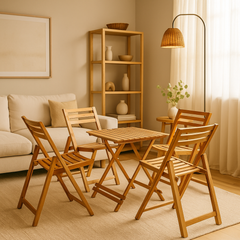 5-Piece Wooden Folding Outdoor Dining Set – Portable Patio Table and 4 Chairs | Compact Garden, Balcony & Camping Furniture