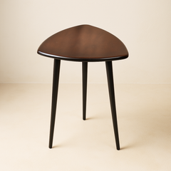 Modern Triangular Wooden Side Table | Handcrafted Dark Brown Accent Table with 3 Legs | Minimalist End Table for Living Room or Bedroom