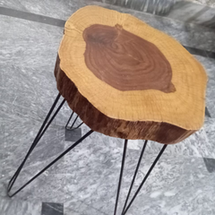 Handcrafted Natural Wood Side Table with Hairpin Metal Legs | Rustic Live Edge Accent Table for Living Room, Bedroom, or Office