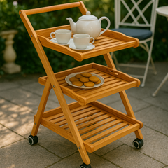 Premium 3-Tier Wooden Serving Trolley with Wheels – Foldable Bamboo Storage Cart for Kitchen, Dining & Home Use