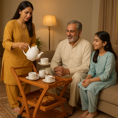 Foldable 3-Tier Wooden Storage Trolley with Wheels – Multi-Purpose Serving & Utility Cart for Kitchen, Dining & Home Organization