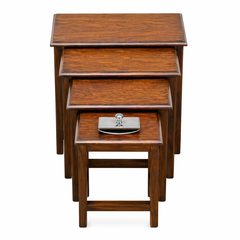 Handcrafted 4-Piece Wooden Nesting Tables – Solid Wood with Elegant Gold Inlay Design | Living Room Side Table Set