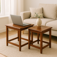 Handcrafted Sheesham Wood Nesting Table Set | Premium Carved Wooden Tables for Living Room, Bedroom & Home Décor