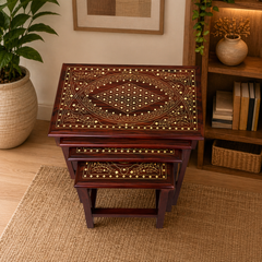 Premium Wooden Nesting Tables – Handcrafted Design | Set of 4 | Multipurpose Side & Corner Tables