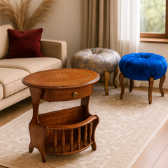 Elegant Handcrafted Wooden Side Table with Drawer & Magazine Rack – Solid Sheesham Wood, Vintage Finish, Perfect for Living Room & Bedroom