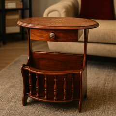 Elegant Handcrafted Wooden Side Table with Drawer & Magazine Rack – Solid Sheesham Wood, Vintage Finish, Perfect for Living Room & Bedroom