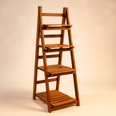 4-Tier Wooden Ladder Shelf – Rustic Folding Plant Stand & Display Rack for Home, Balcony, or Office Décor