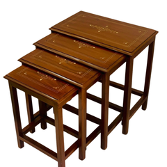 Handcrafted 4-Piece Wooden Nesting Tables – Solid Wood with Elegant Gold Inlay Design | Living Room Side Table Set