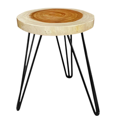Round Solid Wood Side Table – Natural Wooden Top with Metal Hairpin Legs (Single Piece)