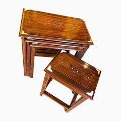 Premium Wooden Nesting Table Set – Handcrafted Classic Design | Set of 4 | High Gloss Finish