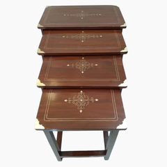 Premium Wooden Nesting Tables – Handcrafted Design | Set of 4 | Multipurpose Side & Corner Tables