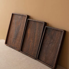 Handcrafted Wooden Serving Tray Set – Premium 3-Piece Textured Solid Wood Trays