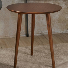 Round Solid Wood Side Table – Modern Walnut Accent Table for Living Room & Bedroom