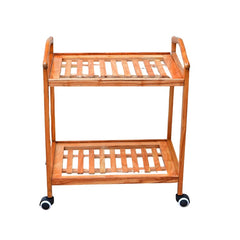 2-Tier Wooden Rolling Storage Trolley Cart with Wheels – Multi-Purpose Kitchen, Bathroom & Home Organizer Shelf