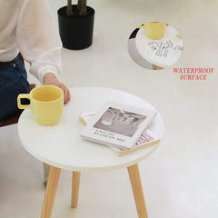 Modern Round Bedside Table – White Top with Wooden Legs | Minimalist Side Table
