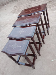 Handcrafted Sheesham Wood Nesting Table Set | Premium Carved Wooden Tables for Living Room, Bedroom & Home Décor