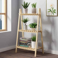 3-Tier Wooden Storage Rack | Foldable Bamboo Shelf Organizer