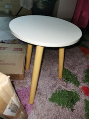 Modern Round Bedside Table – White Top with Wooden Legs | Minimalist Side Table