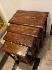 Premium Handcrafted Wooden Nesting Table Set of 4 – Elegant Space-Saving Design, Solid Sheesham Wood, Durable & Stylish Home Furniture