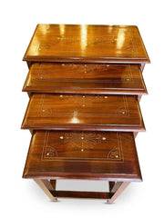 Classic Wooden Nesting Table Set – Elegant Inlay Design | Brass Corner Finish | Space Saving | Set of 4