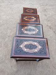 Luxury Wooden Nesting Table Set – Handcrafted Inlay Design | Space Saving | Set of 4