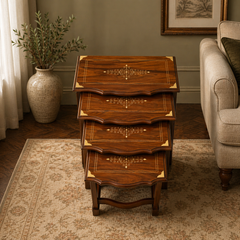 Handcrafted Sheesham Wood Nesting Table Set (4-Piece)  | Traditional Wooden Furniture